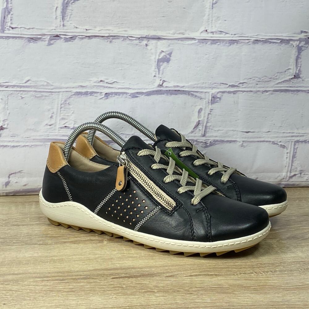Remonte Liv Black Leather Zip Sneakers Women's EU 40 US 8.5 Casual Oxford Shoes